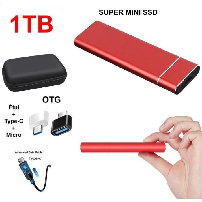 Disque Dur Externe SSD Portable 1TB 1To Rouge avec OTG + Étui Housse Sac de  Protection HDD pour PC Ordinateur Téléphone Mobile - Cdiscount Informatique