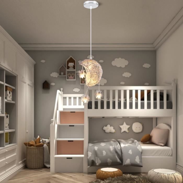 UNI 3 Pack Lustre Suspension Décorative Lune Etoile 5 Ampoules LED Plafonnier Luminaire pour Chambre denfant