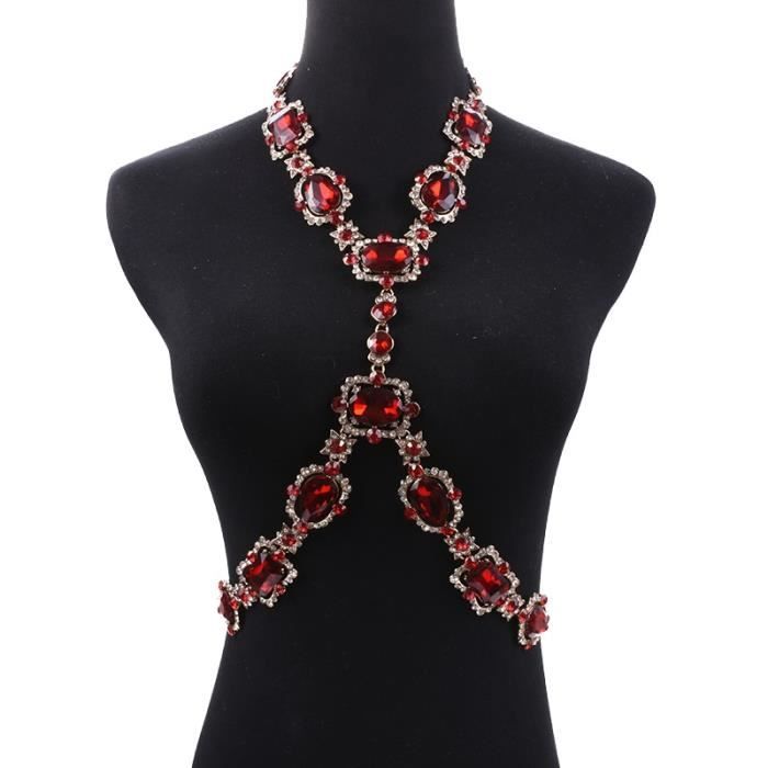 collier bohème en cristal vert pour femmes, bijoux de corps, chaîne de taille, grand ras du cou, max --red
