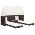 vidaXL Canapé-lit extensible 3 places avec toit Résine tressée Marron 46076-1