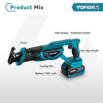 Scie Sabre Sans Fil Yofuly 21V - 2 Batteries 3000mAh, 6 Vitesses, Lames Incluses - Bois, Métal, Plastique