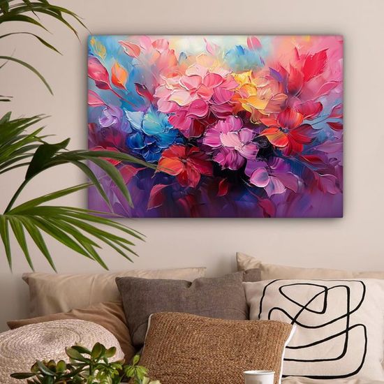 Feeby Impression sur toile 70x70 cm Abstraction Taches colorées 1 pièce Tableaux Tableau Mural Image Photo Décoration Murale Artistique Photographie Design Salon Chambre d'enfant Formes rouge