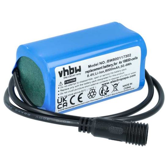 Batterie Phare Vélo Vhbw 6Ah 8,4V Li-ion - Rechange Pour Éclairage Vélo - Pochette Incluse
