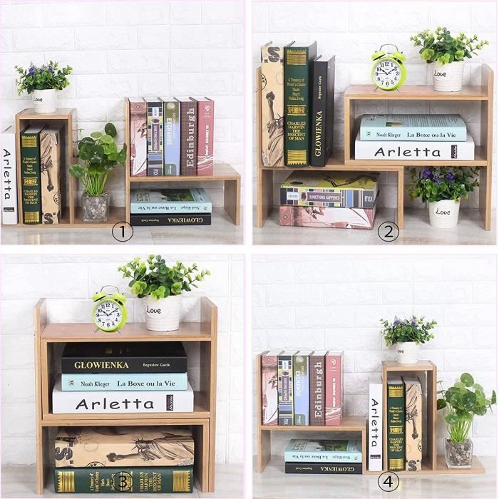 Etagère De Bureau Réglable En Bois - Organisateur Modulable - Pour Rangement Livres Et Déco