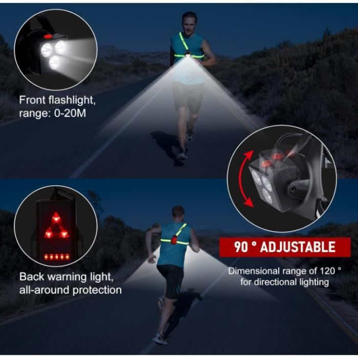 Lampe De Poitrine Rechargeable HONGYEA 800 Lumens - Pour Course à Pied, étanche IPX5, Rotation 180°, Bande Réfléchissante