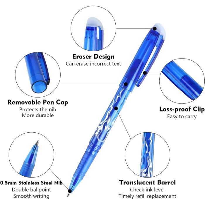 10 Pcs Stylo à Bille Effaçable Stylo à Encre Effaçable Bleu Stylo à Gel ...