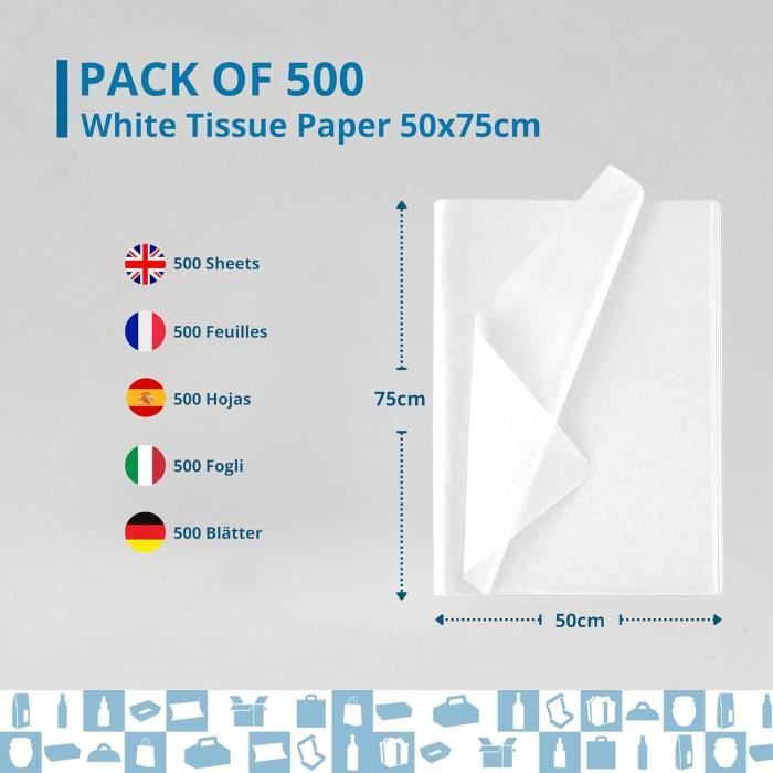 Lot De 120 Feuilles Papier De Soie Blanc 50x70 Cm - Pour Emballage Cadeau, DIY, Décoration
