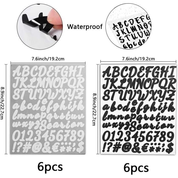 12 Feuilles Lettre Autocollantes 1008 Pièces Autocollant Adhesives Lettre  Alphabet Noir Blanc Vinyle Stickers Chiffres Adhesif[813] - Cdiscount Maison