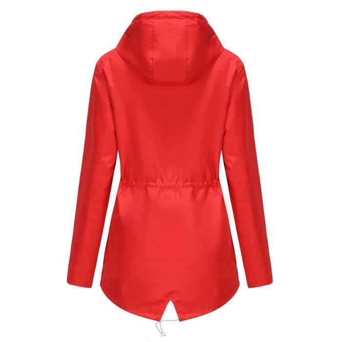 Trench-Coat Femme À Capuche Mi-Long Coupe-Vent Imperméable Grande Taille - Rouge Rouge - Prêt-à-Porter