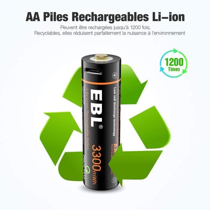 Piles Rechargeables USB AA 1,5V 3300mWh- USB Charge Directe107