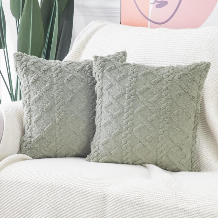 Set de 2 housse de Coussin VERT – Tissu Texturé & Style Naturel
