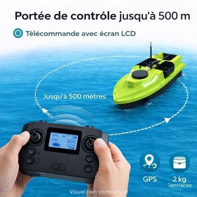 Bateau Canneur Radio-commandé HENGGE – GPS, 500 M, 3 Cages, Batterie 12000 MAh, LED, Noir