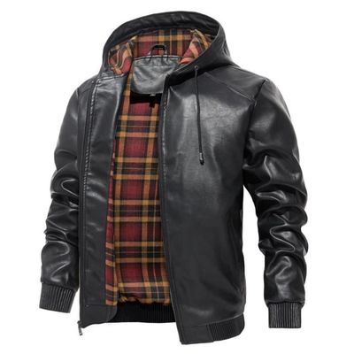Veste cuir homme avec capuche sale