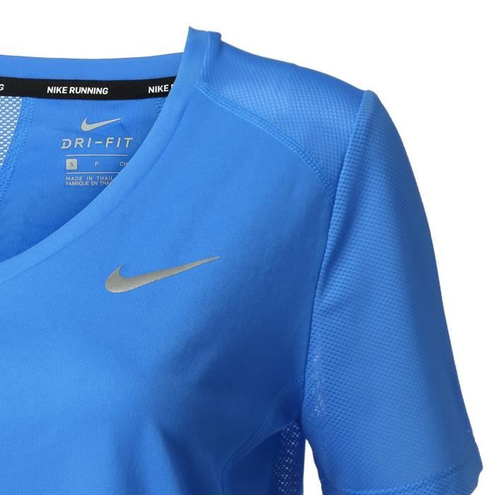 NIKE T shirt de running Miler Col V Femme Bleu lectrique