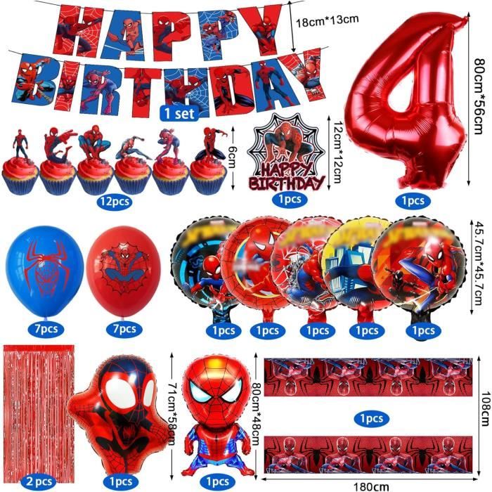 Decoration Anniversaire Spider Man 4 Ans, 39 Pièces Kit Décoration Gateau  Anniversaire, Ballon Spiderma Avenge Deco Anniversa[H6404] - Cdiscount  Maison