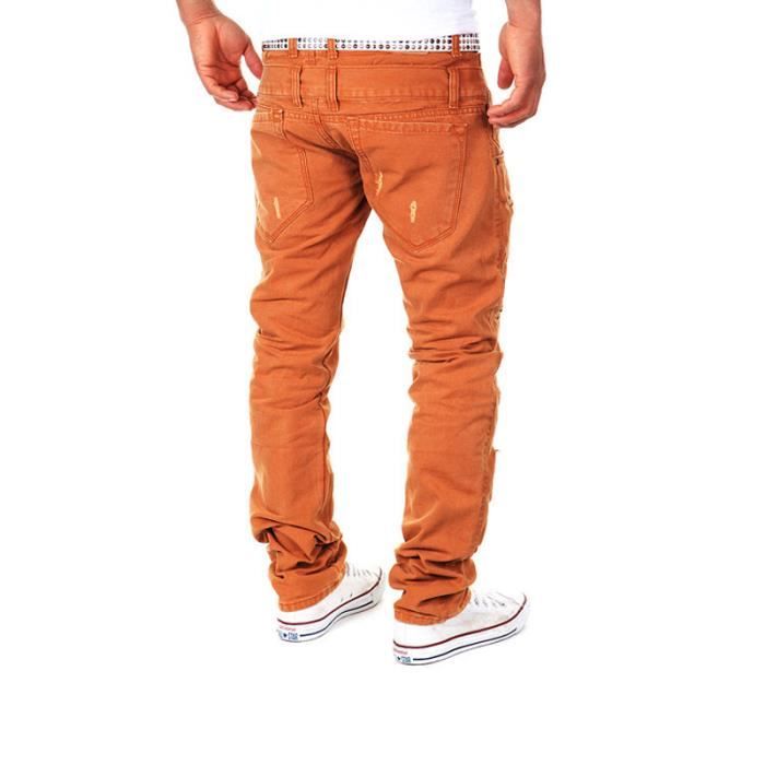 Pantalon Homme trou a la mode Pantalon Hommes slim fit uni Noir