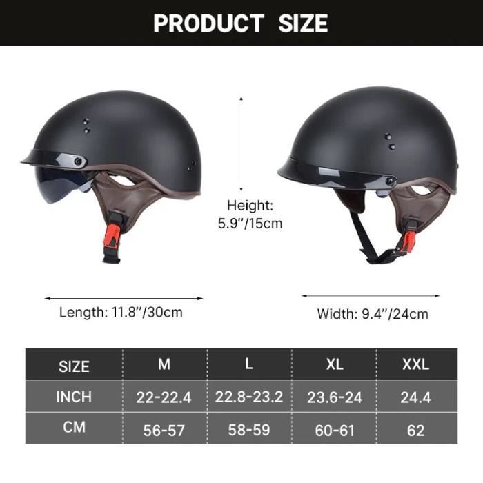 Casque Moto Demi-Coque Vintage Woljay - ECE 22/05 - Pare-Soleil - Taille M Blanc