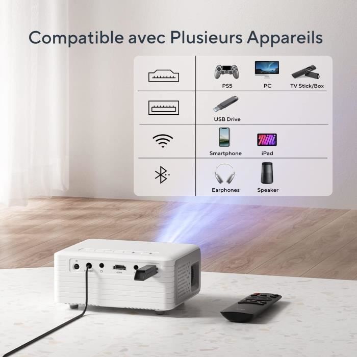 Mini Projecteur Video 5G WiFi Bluetooth 1080P Full Hd, Akatuo 12000L Videoprojecteur Portable Avec 50% Zoom, Retroprojecteur Home Cinéma Compatible Avec Ios/Android/PC/TV Stick reconditionné
