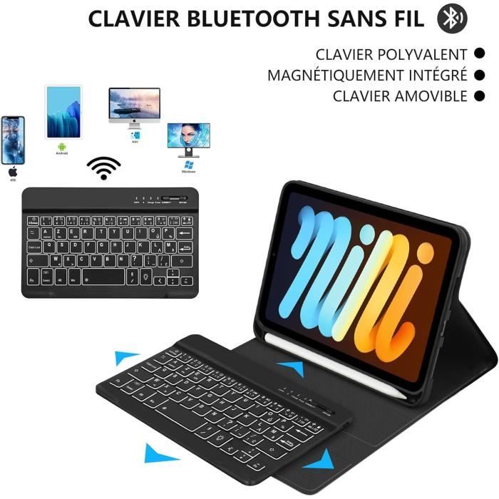 ZKAIAI Étui Clavier Avec Souris Pour IPad Mini 7,9" (5/4/3/2/1e Gén - 2019/2015/2014/2013/2012), MagnéTique Détachable Bluetooth Pavé Tactile Clavier Avec Porte-crayon, Couverture Mince De Protection