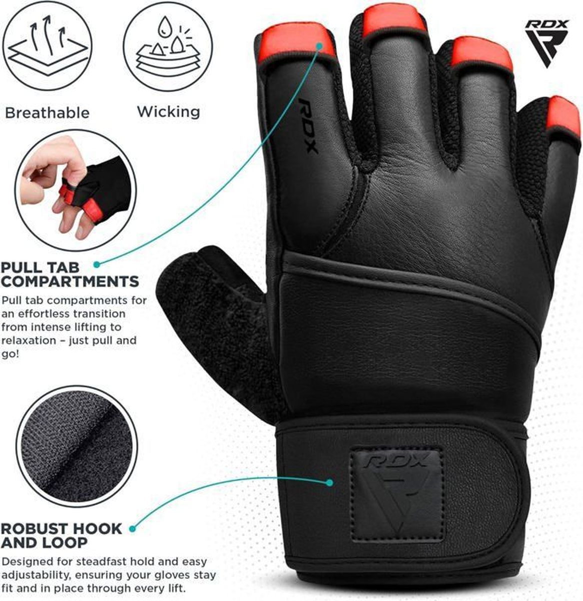 RDX Gants de Musculation Poignet Longue Workout Fitness Gymnastique Entrainement Cuir Vachette Powerlifter Halterophilie Gym Gloves