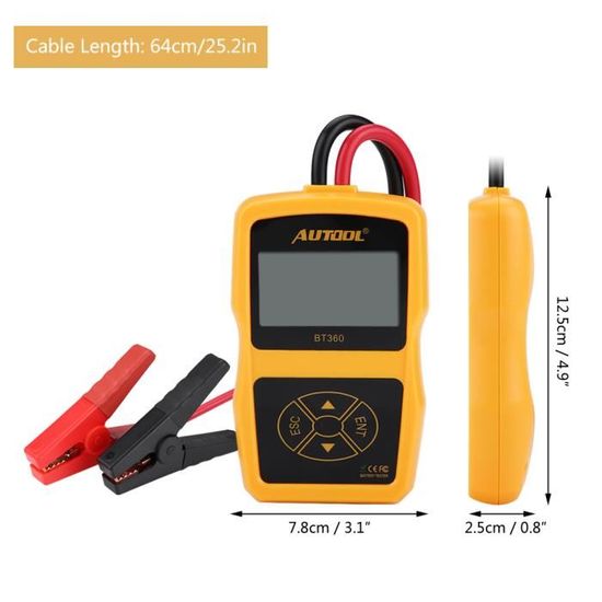 testeur de batterie de voiture Outil de test de cellule danalyseur de charge de batterie automobile Multilingue pour les voitures et les camions lourds Testeur de batterie 12V BT-360