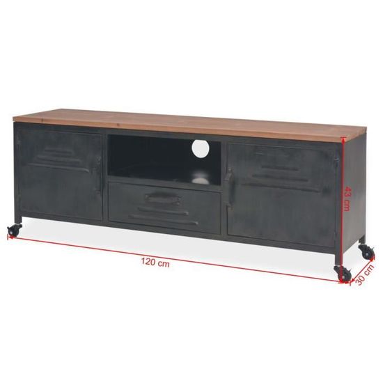 Festnight Meuble TV Industriel avec Rangement 4 Tiroir 1 Compartiment avec 2 Portes 120 x 30 x 40 cm