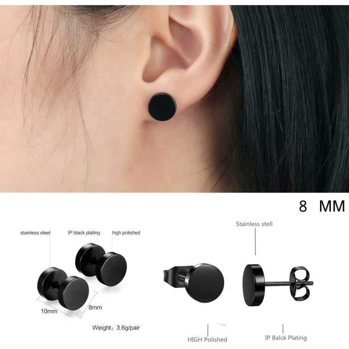 24Pièces Boucles D'oreilles Créoles Noires En Acier Inoxydable Boucles