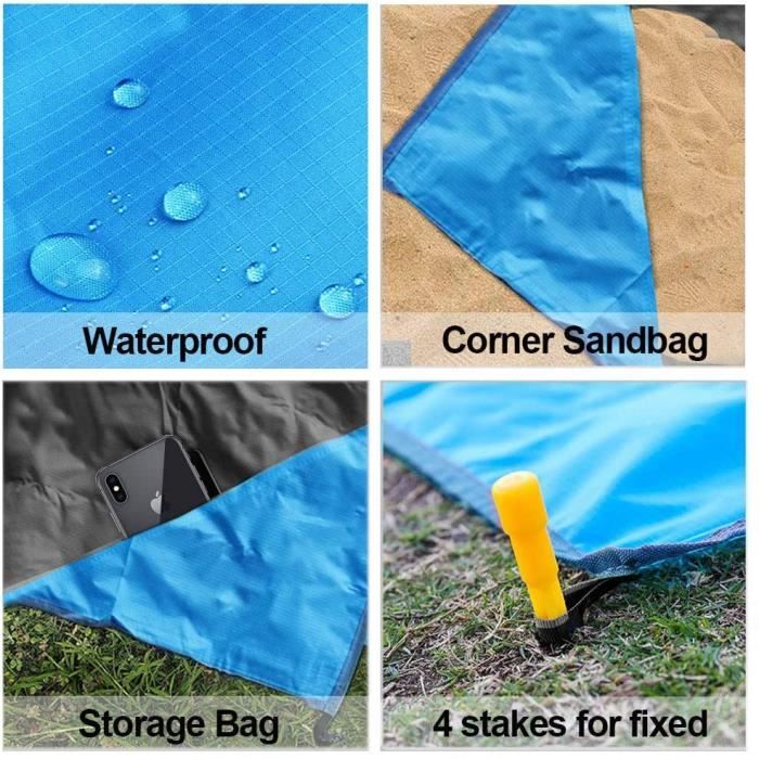 VMUTGA Tapis De Plage XXL Sans Sable 210x200 Cm – Imperméable, Anti-Sable, Pliable & Portable – Idéal Pour Famille, Pique-Nique, Camping Ou Vacances à La Mer !