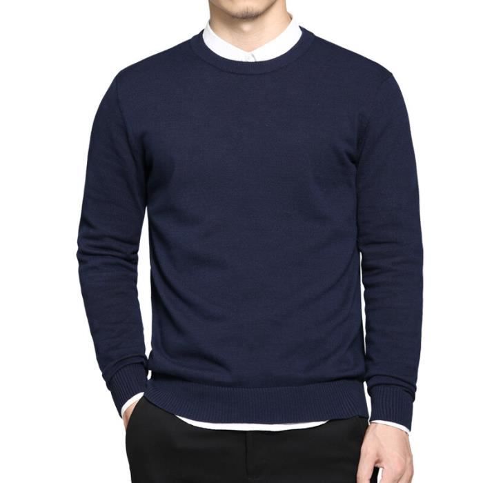 Pull en coton col rond pour homme tricot solide grande taille