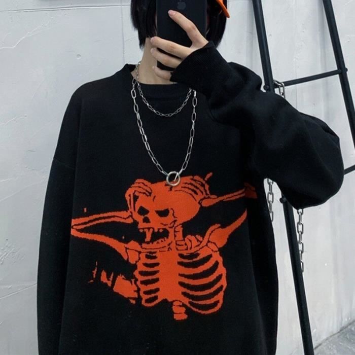 PULL Pull gothique Punk a motif de crane pour femme ample surdimensionne manches longues Streetwear Type Black One size Blanc Cdiscount Pret a Porter