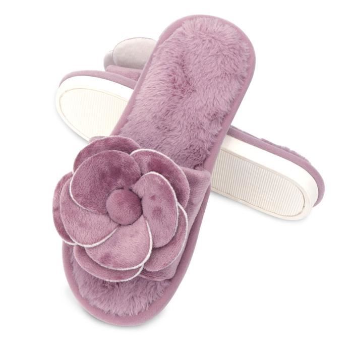 Chausson Ouvert Femme Claquette Fourrure Marque Mod le Rose