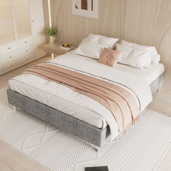 Cadre De Lit Plateforme Sorni Capitonné 30 Cm, 90x190 Cm, Beige - Lit