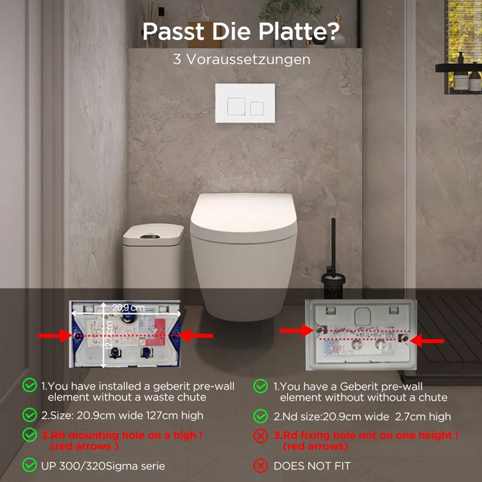 Plaque Déclenchement Bouton Chasse D'Eau Pour Geberit Sigma - Compatible Sigma01,20,30 UP300 UP320 (Blanc)