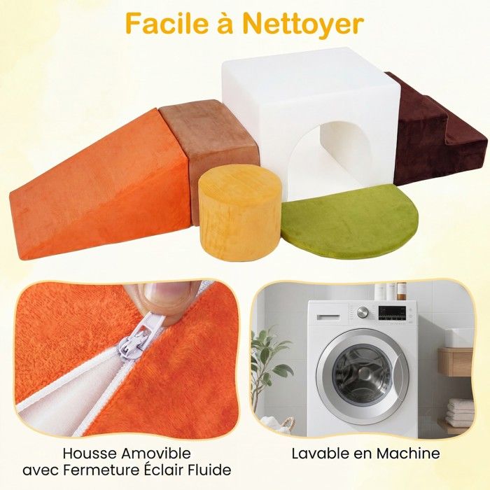 2PCS Parcours Motricité Bébé en Mousse avec Housse Amovible en PU, avec