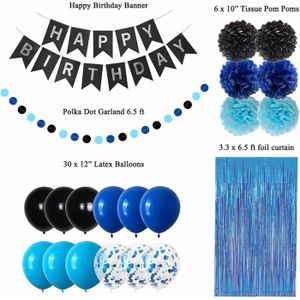 Dekewe Kit Anniversaire Blue-y 86 Pièces : Ballons, Serviettes, Bannière Joyeux Anniversaire, Vaisselle Jetable Et Décorations De Table Thème Dessin Animé Enfant