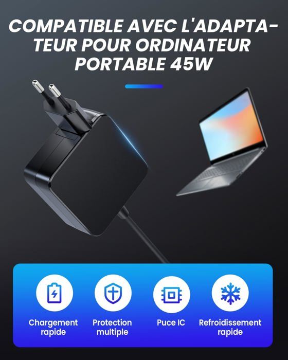 Chargeur ASUS 45W 19V - Compatible VivoBook, ZenBook, X Series, UX305, UX410
