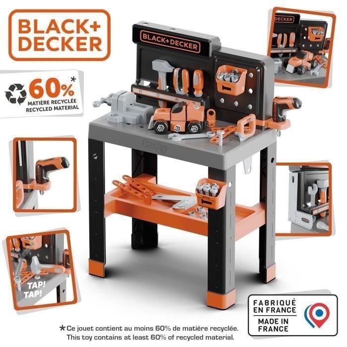 SMOBY - Black+Decker - Etabli Bricolo - Jouet D'Imitation - 78 Accessoires - 7 Outils - Zones De Rangement - Matière Recyclée - 3ans - Jeux - Jouets