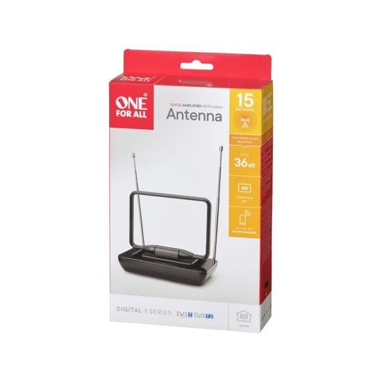 Antenne Intérieur One For All SV9492-5G - Amplifiée, Filtre 5G, Pour Réception TV 4K Ultra HD
