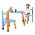 DREAMADE Ensemble Table et 2 Chaises Enfant en Bois avec Forme de Crayon pour Trvailler,Manger,Dessine, Garçons Coloré-0