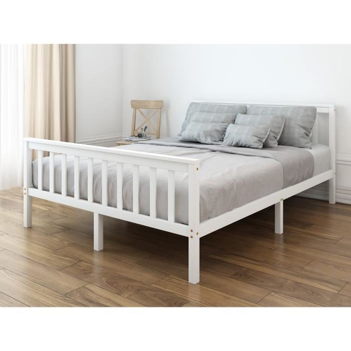 LIBERTE lit adulte en bois - 140 x 190 cm - Blanc - Achat / Vente