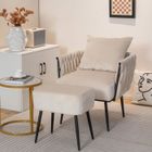 Fauteuil Salon - RELAX4LIFE - Repose-Pieds - Fauteuil Scandinave en Velours - Charge 150KG - Profondeur d'Assise 58CM - Beige