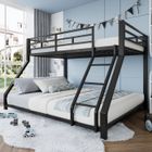 OKWISH Lit Superposé 90×200/140×200cm, Lit 2/3 Places avec Barrière, Escalier, 2 Sommiers Inclus - Métal Noir