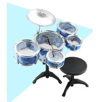 Set Jouets Musical Instrument 5 Drums avec Petits Cymbale Tabouret Pilons Tambour pour Garçons Filles enfants Cadeau, Bleu