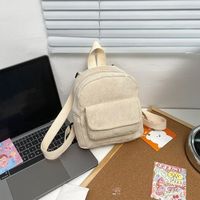 SAC A DOS,Beige--Mini sac à dos en velours côtelé pour femmes, couleur unie, petits sacs à dos simples et décontractés, pour étudian
