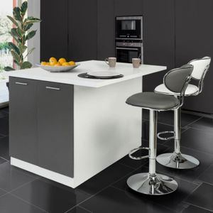ILOT CENTRAL Ilot central de cuisine blanc et gris - IDMARKET - IVO 120 cm - Rangements intégrés - Design contemporain