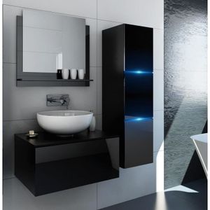 SALLE DE BAIN COMPLETE Ensemble meubles de salle de bain collection OWL, coloris noir mat et brillant avec une colonne sans vasque