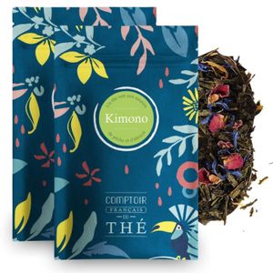 THÉ Comptoir français du thé - Kimono - 2x100 grammes de thé vert vrac aux saveurs de pêche et d’abricot