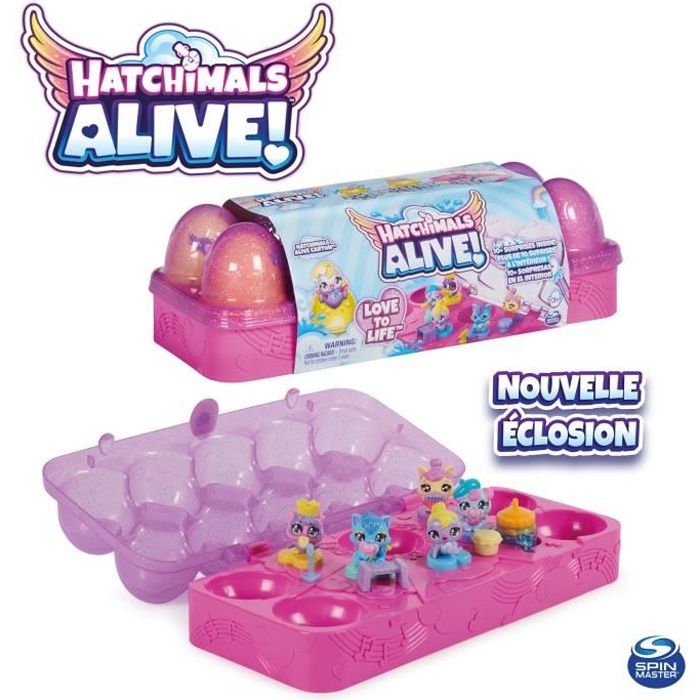 Hatchimals Alive, Egg Carton Jouet avec 5 mini figurines dans des œufs qui  éclosent tout seuls, 11 accessoires, jouets pour enfants pour filles et  garçons, à partir de 3 ans Jouet à