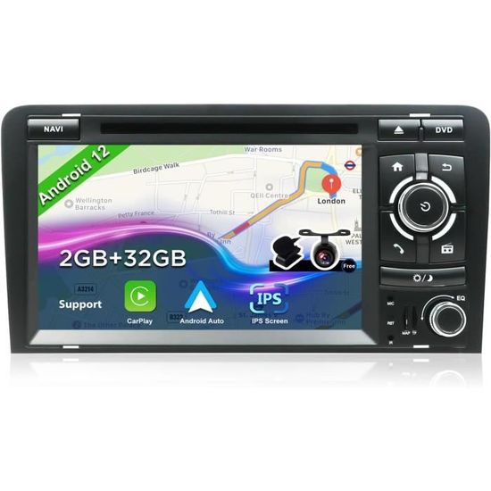 Autoradio Android 7 Pollici Per Audi A3 8P (2003-2012) - 8 Core, 4+64GB, Wireless CarPlay, GPS, DAB, Telecamera Posteriore