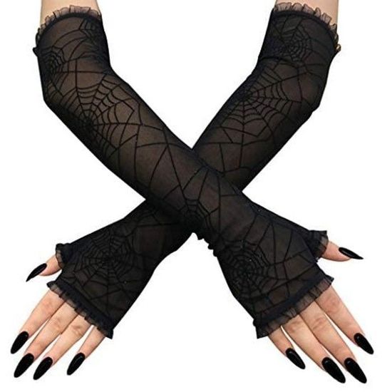 Gants Longs Sans Doigts En Dentelle Blanche - Pour Mariage, Halloween, Soirées - Longueur 37 Cm - 8